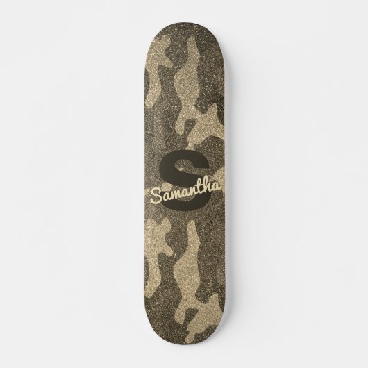 Gouden Glitter Camouflage Gepersonaliseerde Monogr Persoonlijk Skateboard (Voorkant)