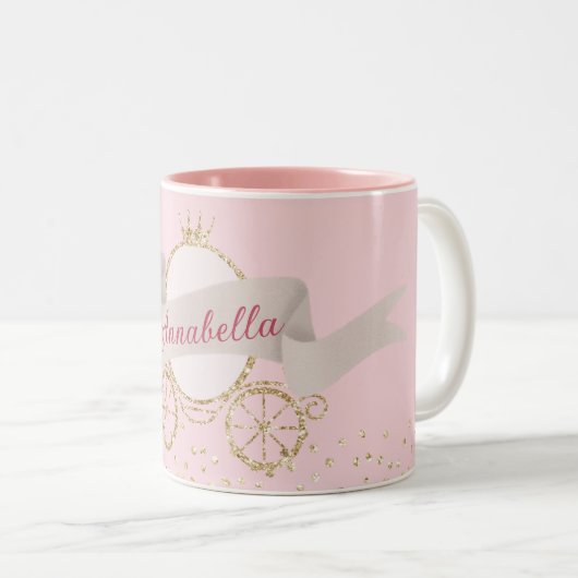 Gouden Glitter Carriage Fairy Tale Aangepaste naam Tweekleurige Koffiemok (Voorkant rechts)