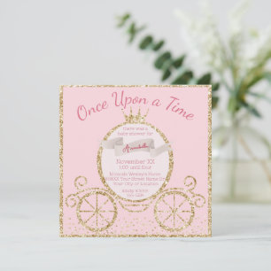 Gouden Glitter Carriage Fairy Tale Baby shower Kaart