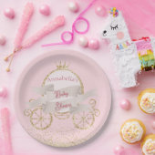 Gouden Glitter Carriage Fairy Tale Baby shower Papieren Bordje (Feest)