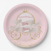 Gouden Glitter Carriage Fairy Tale Baby shower Papieren Bordje (Voorkant)