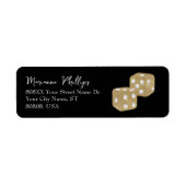 Gouden Glitter Casino Dice op zwart Etiket (Voorkant)