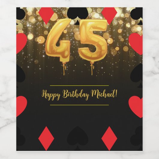 Gouden glitter casino thema 45e verjaardag wijn etiket (Enkel label)