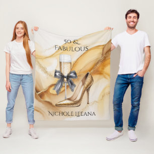 Gouden Glitter Champagne 50 & Fabulous Verjaardag Fleece Deken