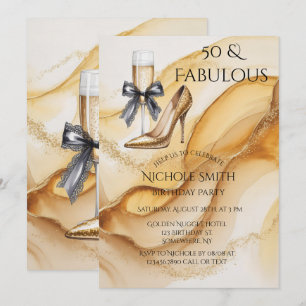 Gouden Glitter Champagne 50 & Fabulous Verjaardag Kaart