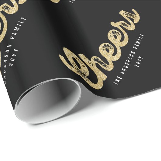 Gouden Glitter Cheers Chique Vakantie Aangepaste G Cadeaupapier (Rol Hoek)