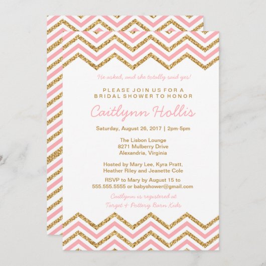Gouden glitter Chevron | Baby, Bruids of Verjaarda Kaart (Voorkant / Achterkant)