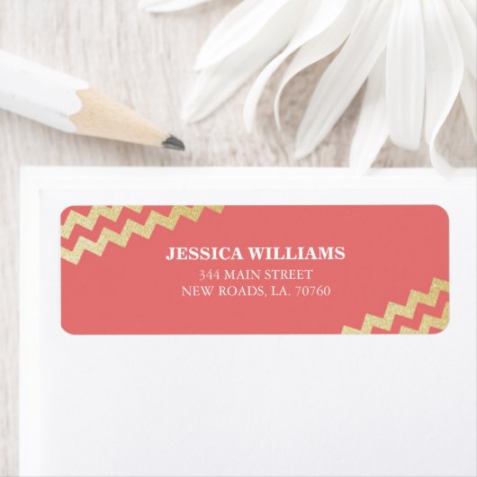 Gouden Glitter Chevron Labels | koraal (Insitu)