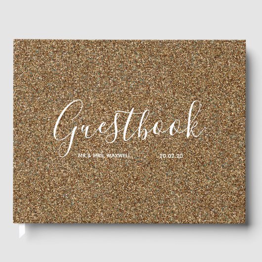 Gouden Glitter Chic Bruiloft Gastenboek (Voorkant)