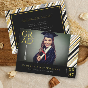 Gouden Glitter Chique Strepen Foto Afstudeerfeest Kaart