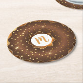Gouden glitter chocolade donut monogram vet glam ronde kartonnen onderzetter (Gebogen)