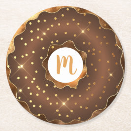 Gouden glitter chocolade donut monogram vet glam ronde kartonnen onderzetter