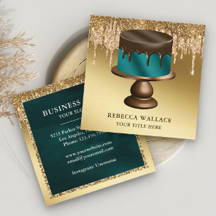 Gouden Glitter Chocolade Druppels Turquoise Cake B Vierkante Visitekaartje