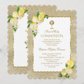Gouden Glitter Citroen Fruit Bloem Eerste Communie Kaart (Voorkant / Achterkant)