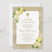 Gouden Glitter Citroen Fruit Bloem Eerste Communie Kaart (Voorkant)