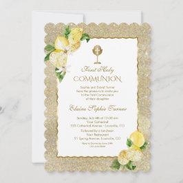 Gouden Glitter Citroen Fruit Bloem Eerste Communie Kaart