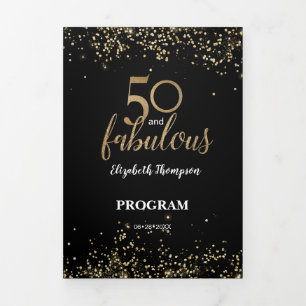 Gouden Glitter Confetti 50 en Fabulous Custom Phot Drieluik Kaart