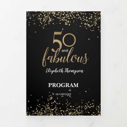 Gouden Glitter Confetti 50 en Fabulous Custom Phot Drieluik Kaart (Cover)