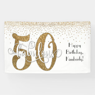 Gouden Glitter Confetti 50 & Fabulous Happy Birthd Spandoek