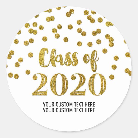 Gouden Glitter Confetti Afstuderen 2020 Ronde Sticker (Voorkant)