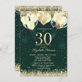 Gouden Glitter Confetti Ballonnen Groen 30e Verjaa Kaart (Voorkant / Achterkant)