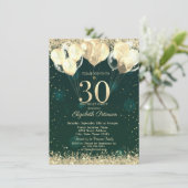 Gouden Glitter Confetti Ballonnen Groen 30e Verjaa Kaart (Staand voorkant)