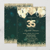Gouden Glitter Confetti Ballonnen Groen 35e Verjaa Kaart (Voorkant / Achterkant)