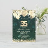 Gouden Glitter Confetti Ballonnen Groen 35e Verjaa Kaart (Staand voorkant)
