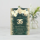 Gouden Glitter Confetti Ballonnen Groen 35e Verjaa Kaart (Staand voorkant)