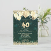 Gouden Glitter Confetti Ballonnen Groen 40e Verjaa Kaart (Staand voorkant)