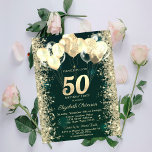 Gouden Glitter Confetti Ballonnen Groen 50ste Verj Kaart<br><div class="desc">Een moderne,  chique en glamoureuze glitter confetti,  en ballonnen op een groene achtergrond.</div>