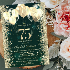 Gouden Glitter Confetti Ballonnen Groen 75e Verjaa Kaart