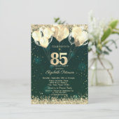 Gouden Glitter Confetti Ballonnen Groen 85e Verjaa Kaart (Staand voorkant)