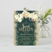 Gouden Glitter Confetti Ballonnen Groen Sweet 16 Kaart (Staand voorkant)