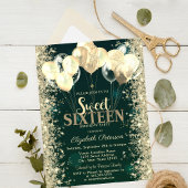 Gouden Glitter Confetti Ballonnen Groen Sweet 16 Kaart