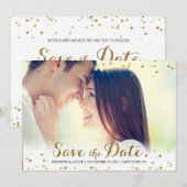 Gouden Glitter Confetti Bewaar de Datum Foto Kaart (Voorkant / Achterkant)