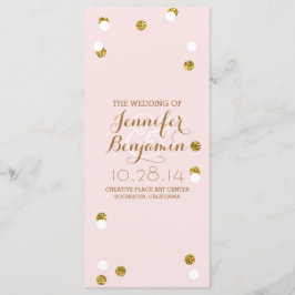 Gouden glitter confetti blush huwelijksprogramma's programmakaart