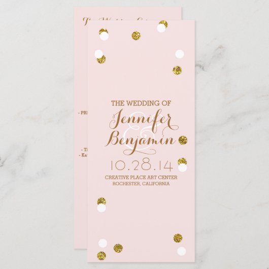 Gouden glitter confetti blush huwelijksprogramma's programmakaart (Voorkant / Achterkant)