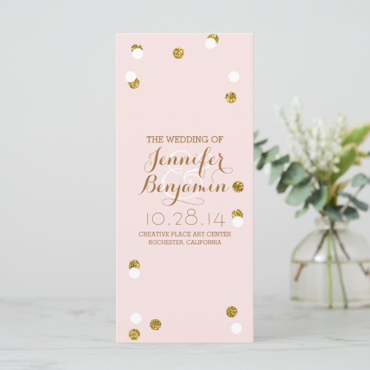 Gouden glitter confetti blush huwelijksprogramma's programmakaart (Staand voorkant)