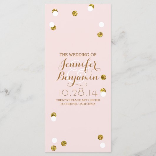 Gouden glitter confetti blush huwelijksprogramma's programmakaart (Voorkant)
