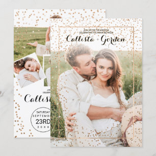 Gouden Glitter Confetti Border Fotocollage Wedding Kaart