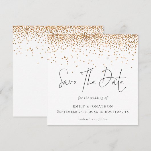 Gouden glitter Confetti bruiloft Save the date Notitiekaartje (Voorkant / Achterkant)
