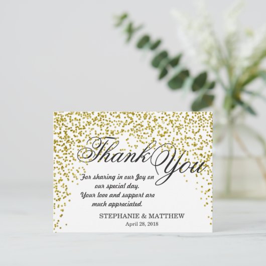 Gouden Glitter Confetti Dank u Briefkaarten (Staand voorkant)