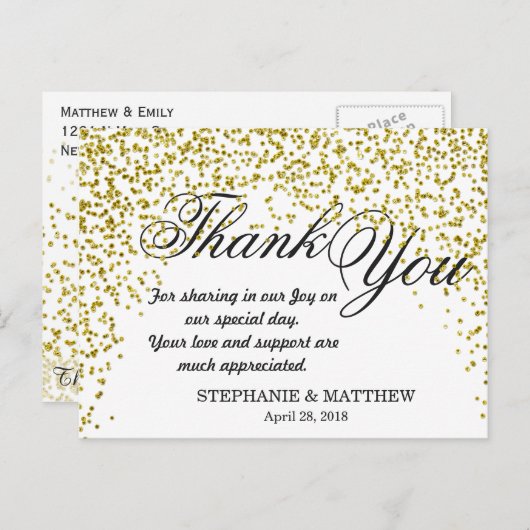 Gouden Glitter Confetti Dank u Briefkaarten (Voorkant / Achterkant)