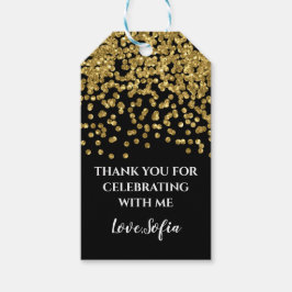 Gouden Glitter Confetti Dank u Label Verjaardag Cadeaulabel