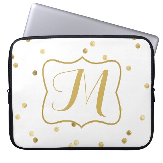 Gouden Glitter Confetti Dot Monogram 15" Laptop Ho Laptop Sleeve (Voorkant)