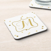 Gouden Glitter Confetti Dot Monogram Drink Onderze Onderzetter (Linkerzijde)