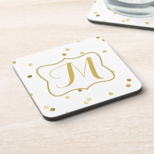 Gouden Glitter Confetti Dot Monogram Drink Onderze Onderzetter (Linkerzijde)