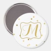 Gouden Glitter Confetti Dot Monogram Initiaal Magn Magneet (Voorkant / Achterkant)