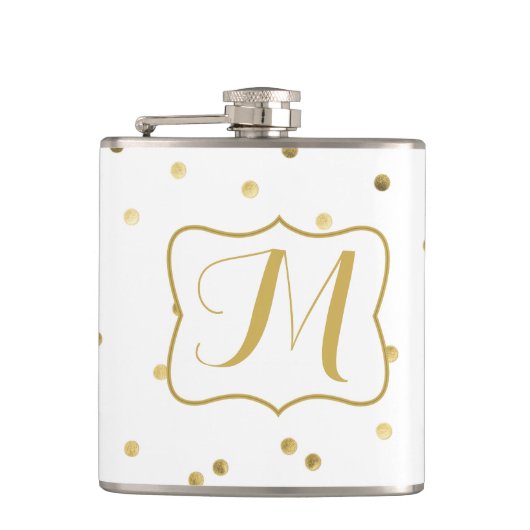 Gouden Glitter Confetti Dot Monogram Whiskey Flask Heupfles (Voorkant)